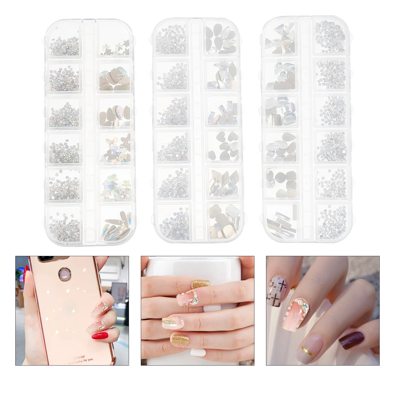 

3 Boxes Flatback Nail Gems Jewels Nail Rhinestones Decor Manicure DIY Supplies