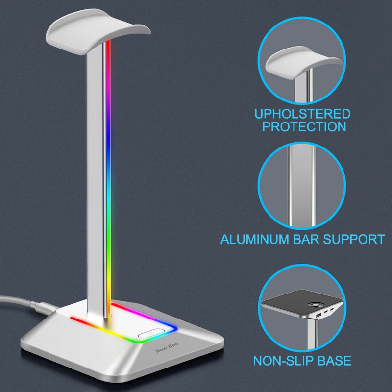 Подставка для наушников с RGB-подсветкой и USB-портами Type-C