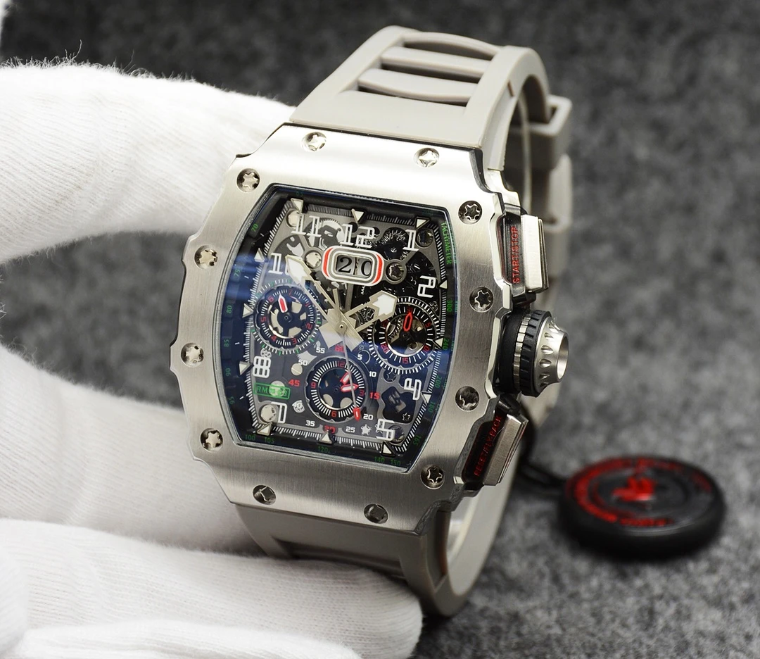 

Luxury mens automatic mechanical watch skeleton rose gold red yellow rubber strap folding clasp male wristwatches