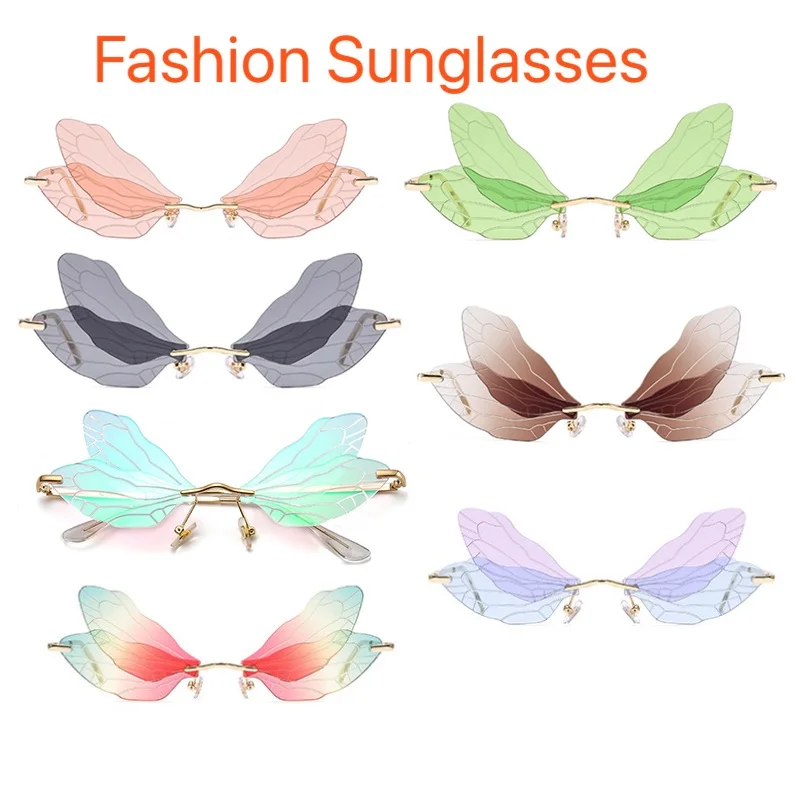

Vintage Sunglasses Rimless Dragonfly Clear Lens Steampunk Fashion Unisex Metal Frameless Eyewear Sunglasses for Car Driving