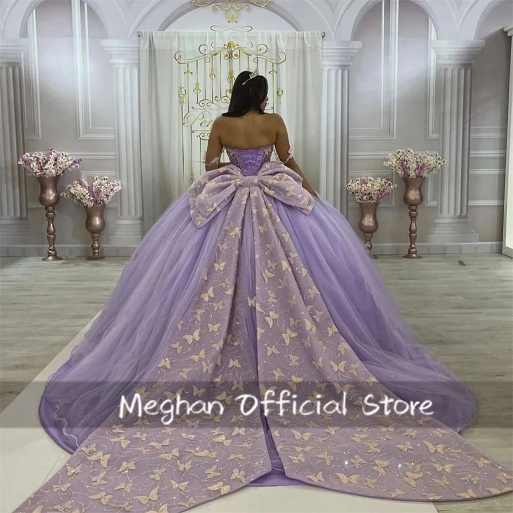 Светло-фиолетовое платье Quinceanera с бантом бальное бабочкой 3D цветком и бисером
