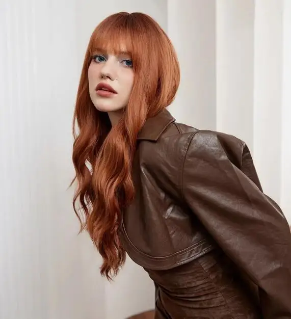 Натуральные длинные волнистые женские термостойкие волосы медные красные