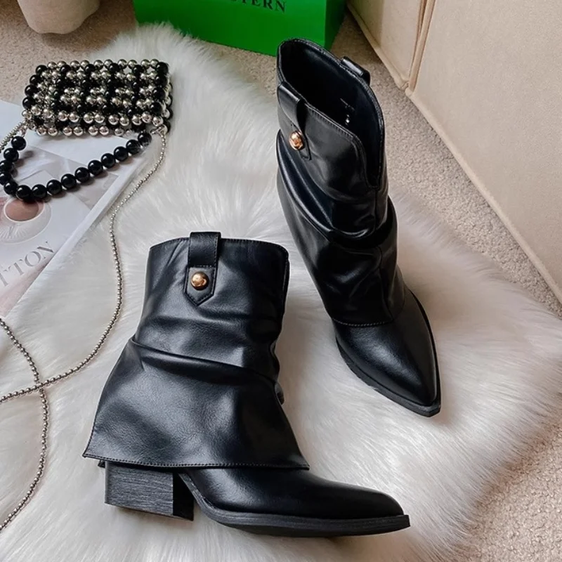 2024 трендовые женские зимние ботильоны с острым носком новые дизайнерские