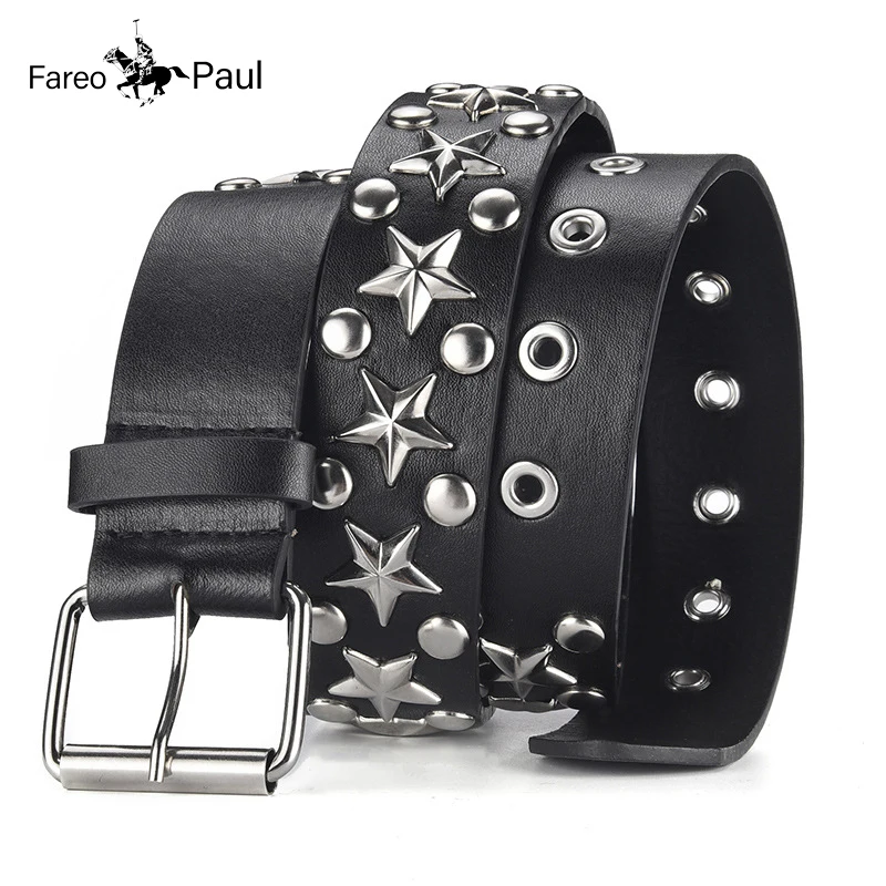 2023 New Men's and Women's Star Decoration Wide Belt Fashion Pin Buckle Versatile Punk Style Black Belt Luxury Design