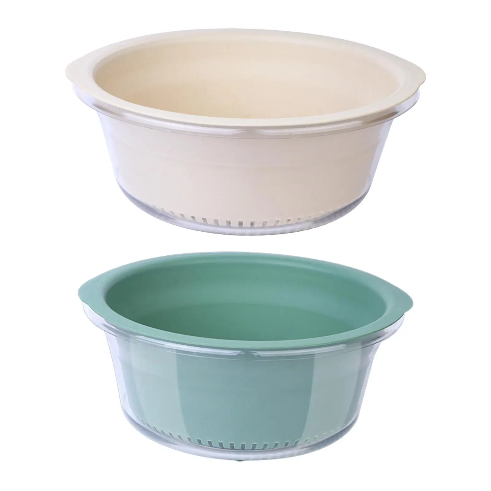 Double Layer Fruits Vegetable Washing Basket Drain Bowls Thickened Round Double Layered Drain Basin for Vegetable Fruits Washing