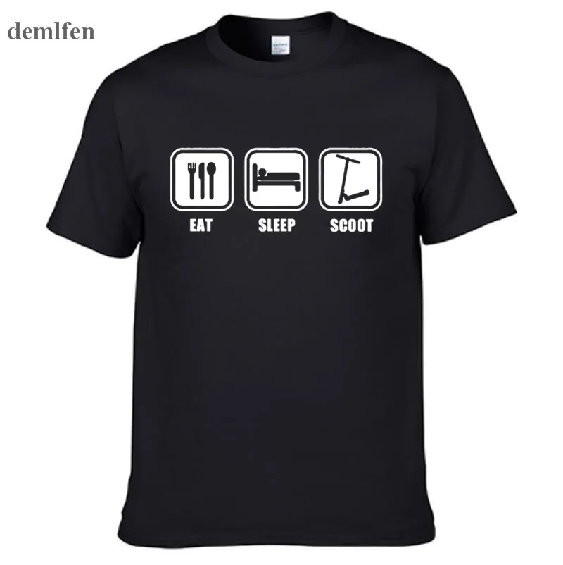 Футболка мужская с коротким рукавом забавная хлопковая принтом Eat Sleep Scoot