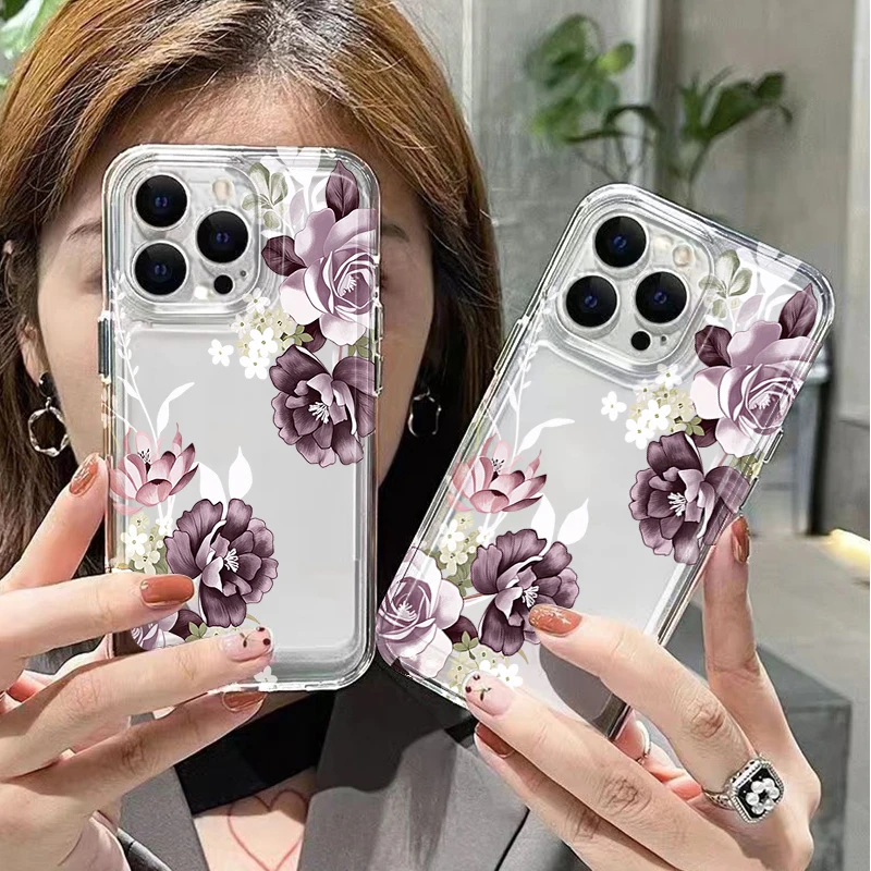 Прозрачный силиконовый чехол из ТПУ с пионами для iPhone 17, 16, 15 Pro Max, 14, 13, 12, 11, 16E, 17E, Air 7, 8 Plus, XS, XR, X (art.: 3920d9d01e3fa) - 3920d9d01e3fa