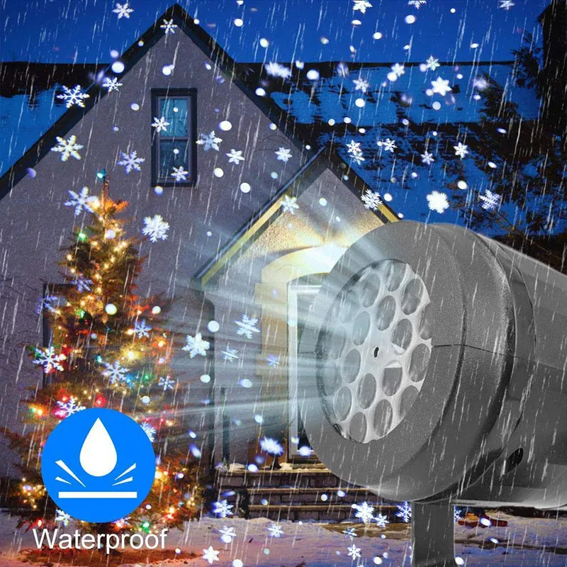 New 16 Patterns LED Snowflake Projector Lights Christmas Projection Waterproof Outdoor Lamp Snow Spotlight for Holiday Party