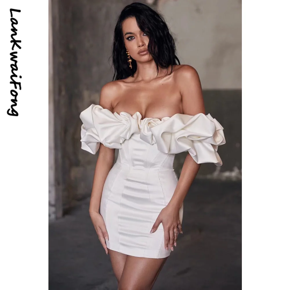 

LKF 2023 One-shoulder Bare Chest Fashion Sexy Backless Dress Three-dimensional Bubble Collar Advanced Mini Dress