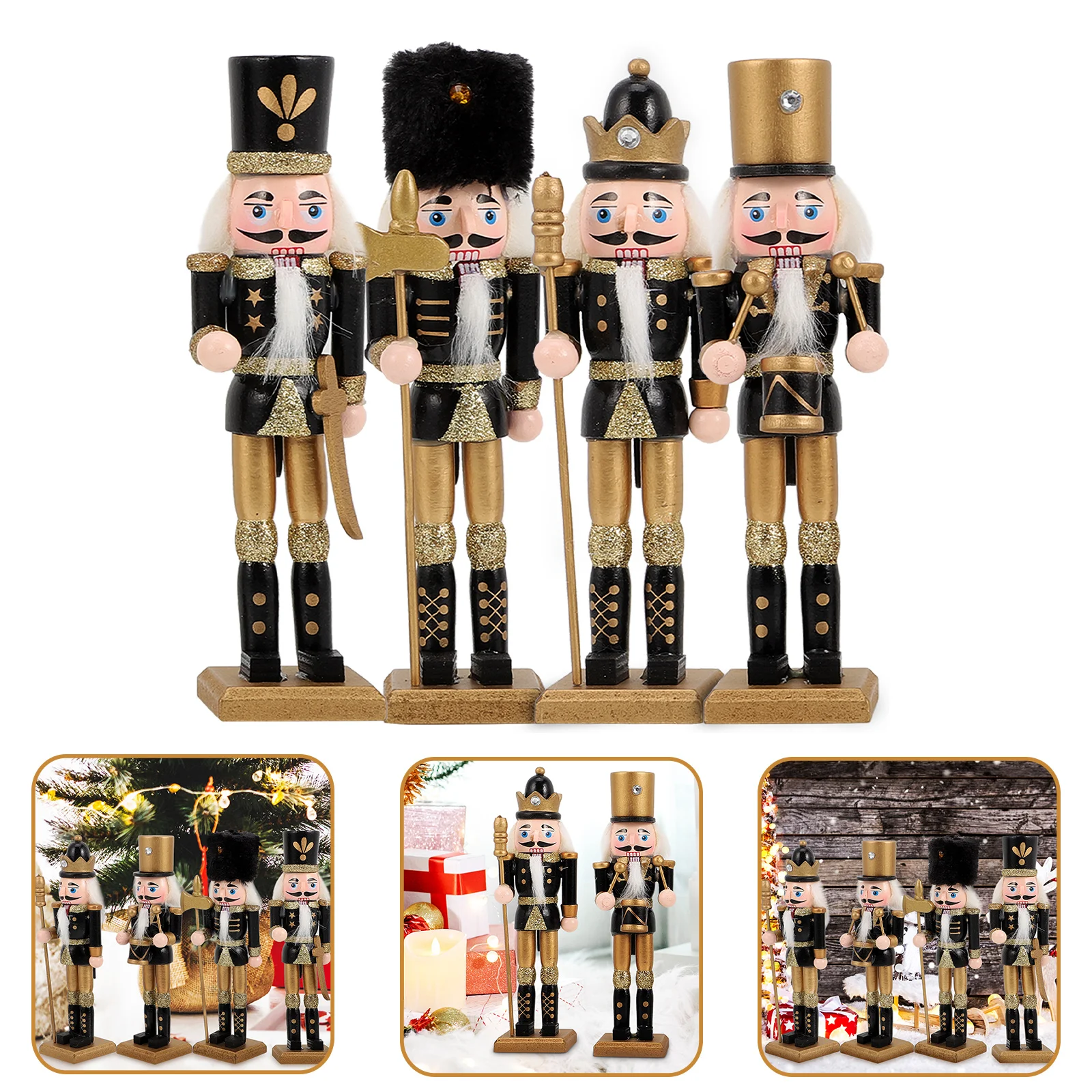 

Wooden Nutcracker Figurine Decorative Craft Wood Nutcracker Christmas Desktop Decoration Nutcracker Soldier Miniature 17cm