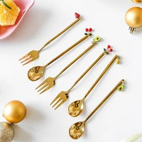 2 colors creative fruits pendants stainless steel spoon fork coffee spoon dessert mini forks for kitchenrestaurantsbar