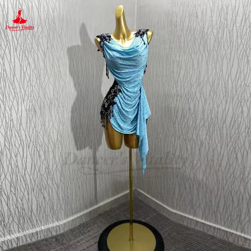 

Платье для конкурсов латиноамериканских танцев для женщин, Румба, чаша, Румба, плиссированное платье для выступлений, детская юбка для латиноамериканских танцев на заказ