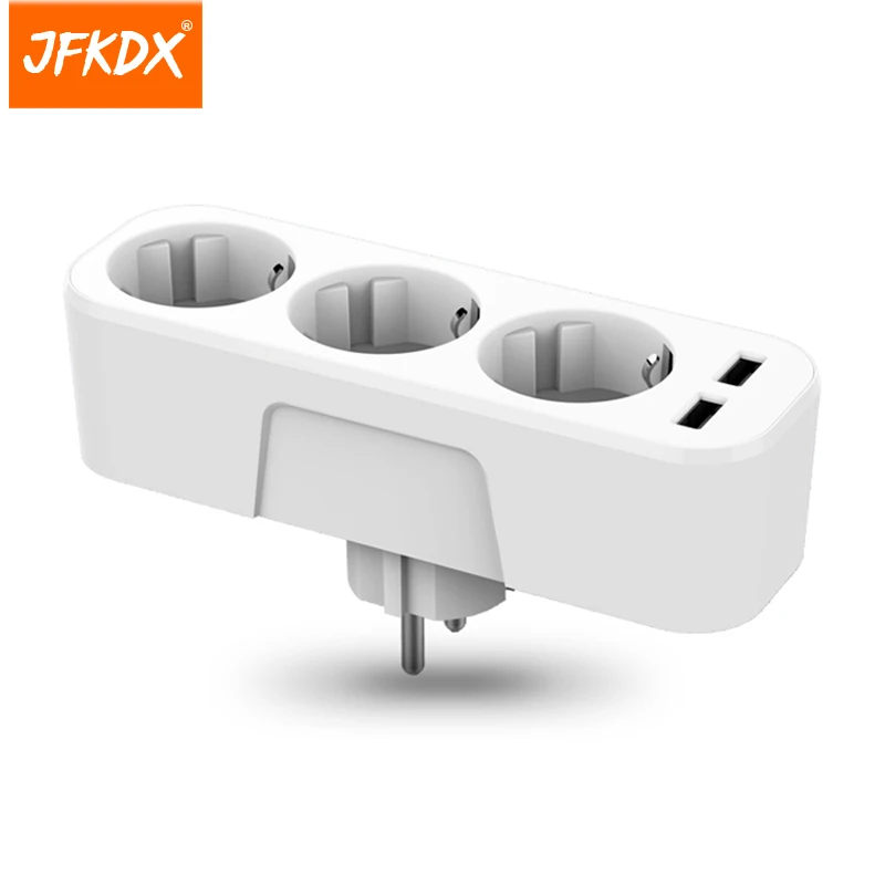 

JFKDX 5 in 1 EU Plug Wall Power Strip 2500W Network Filter Multi Outlet Charger Adapter Socket with 3 AC Outlets 2 USB Ports