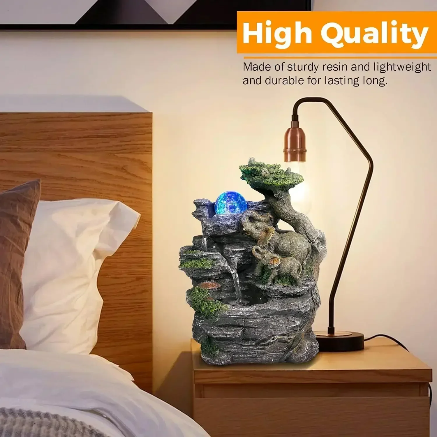 Настольный фонтан для релаксации воды домашний фэн-шуй со скульптурой слона с