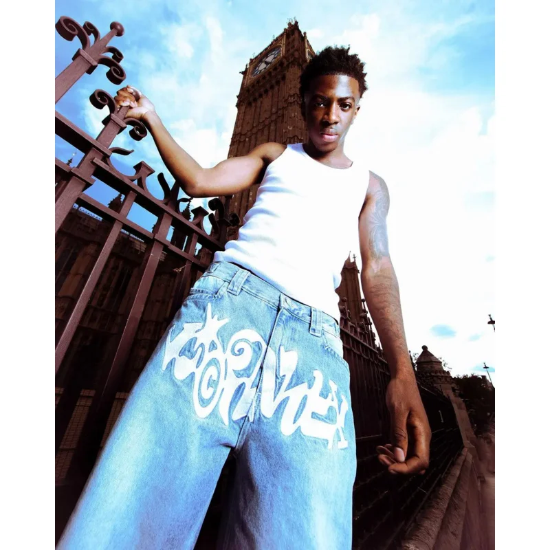 Модные мешковатые синие джинсы Y2K в американском стиле повседневные прямые