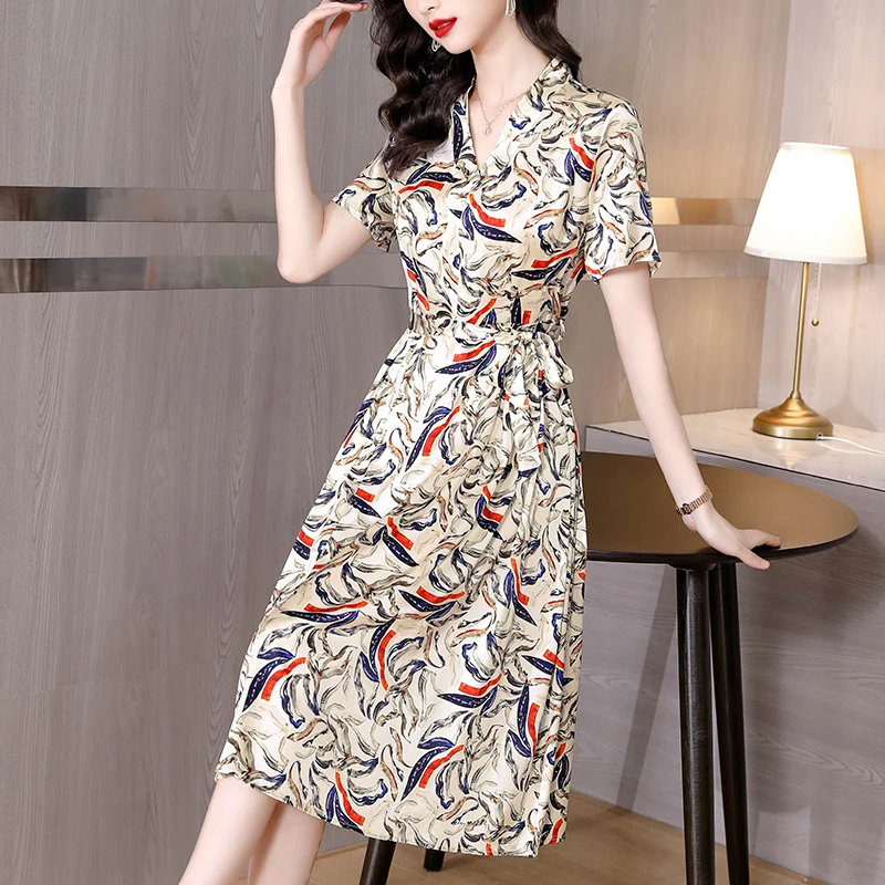 

Fashion Temperament Floral Silk Dress Women's 2022 Summer New Loose Tight Floral Long Skirt Casual Party Beach Skirt Vestidos