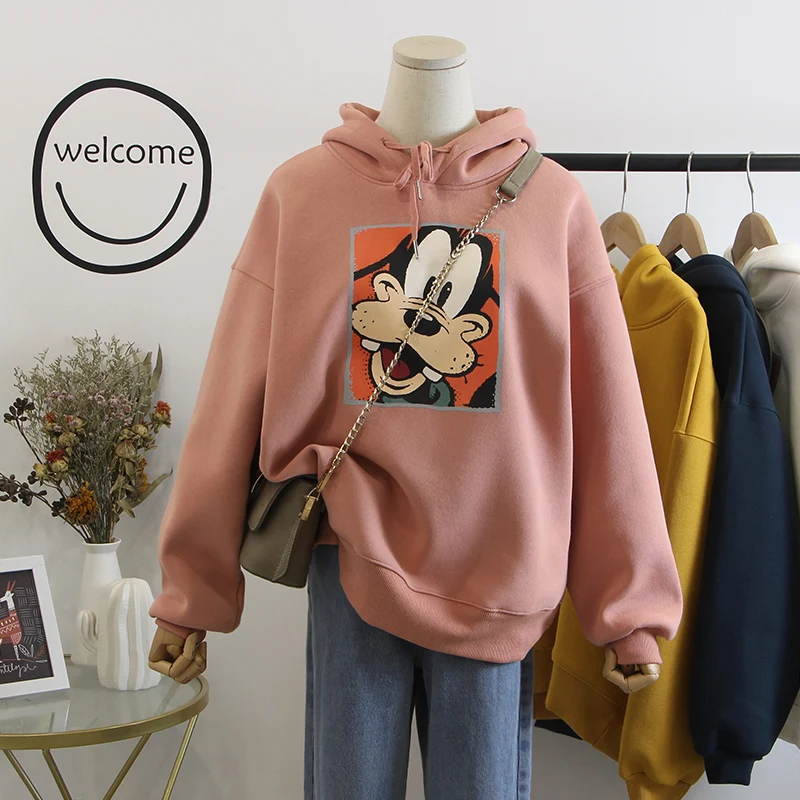 

Disney Goofy Streetwear Hoodies Autumn Chic O Neck Long Sleeve Black Sweatshirt Women Casual Oversized Tops Harajuku Y2K Clothes