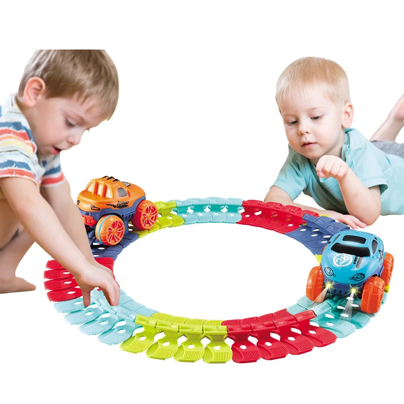 

Changeable Track With LED Light-Up Race Car Flexible Assembled Rail Racing Track Toy DIY Flip Electric Light Toys for Children