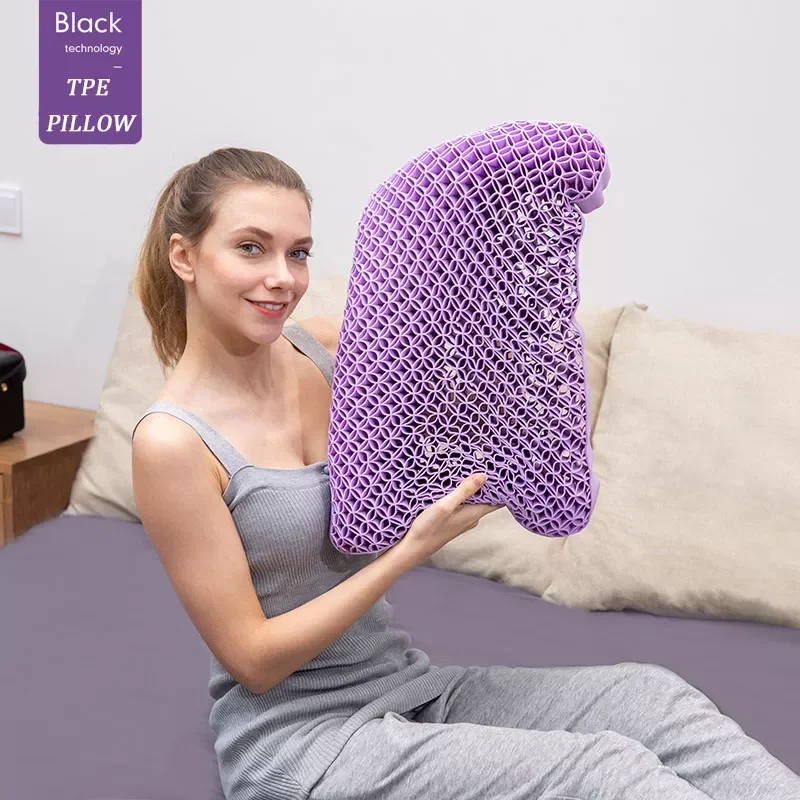 

Neck Message Bed Pillow Cool TPE High Elasticity Orthopedic Shoulder Pain Protection Cervical with Cover For Sleep Travel Purple