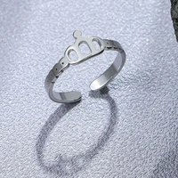 new 2022 crown stainless steel open adjustable ring for women men for punk party jewelry gift