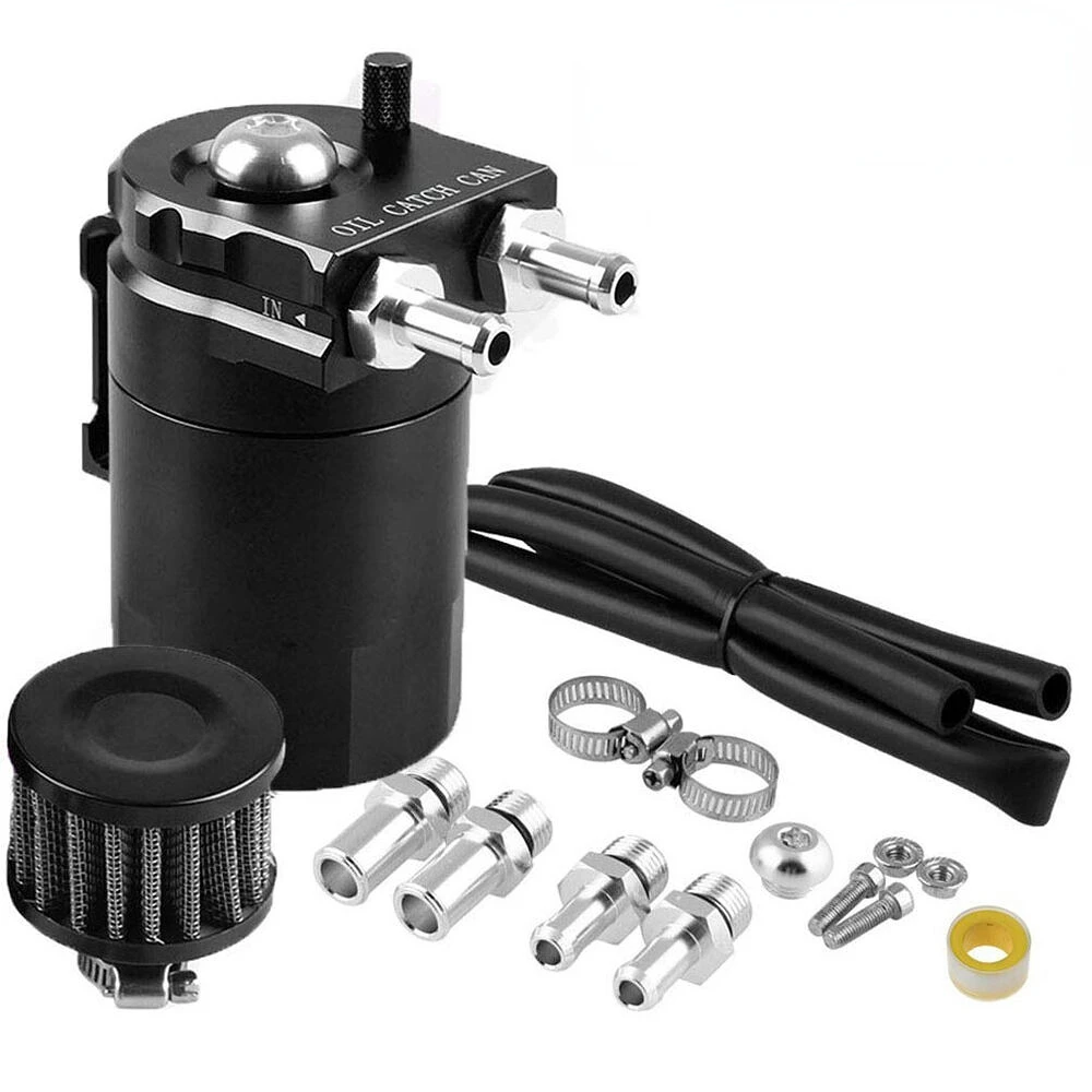 

Aluminum 350ml Oil Catch Can Tank Kit Polish Baffled Reservoir with Breather Filter&3/8" Fuel Line Universal