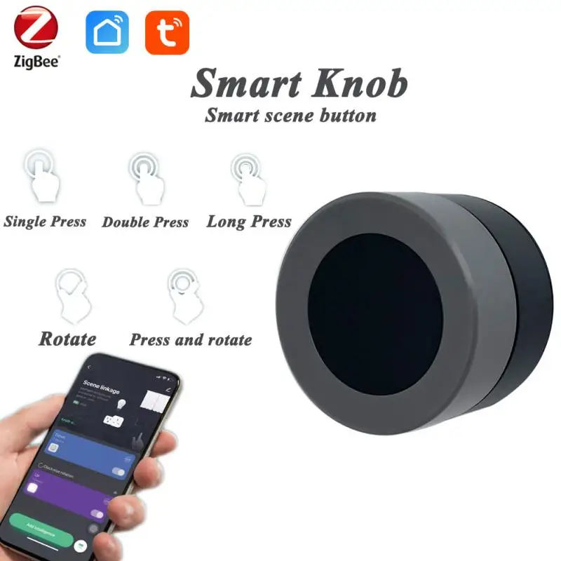 

Smart Scene Knob Adhesive Zigbee 3.0 Wireless Scene Switch Home Automation Battery Powered Work With Zigbee Gateway Scene Button