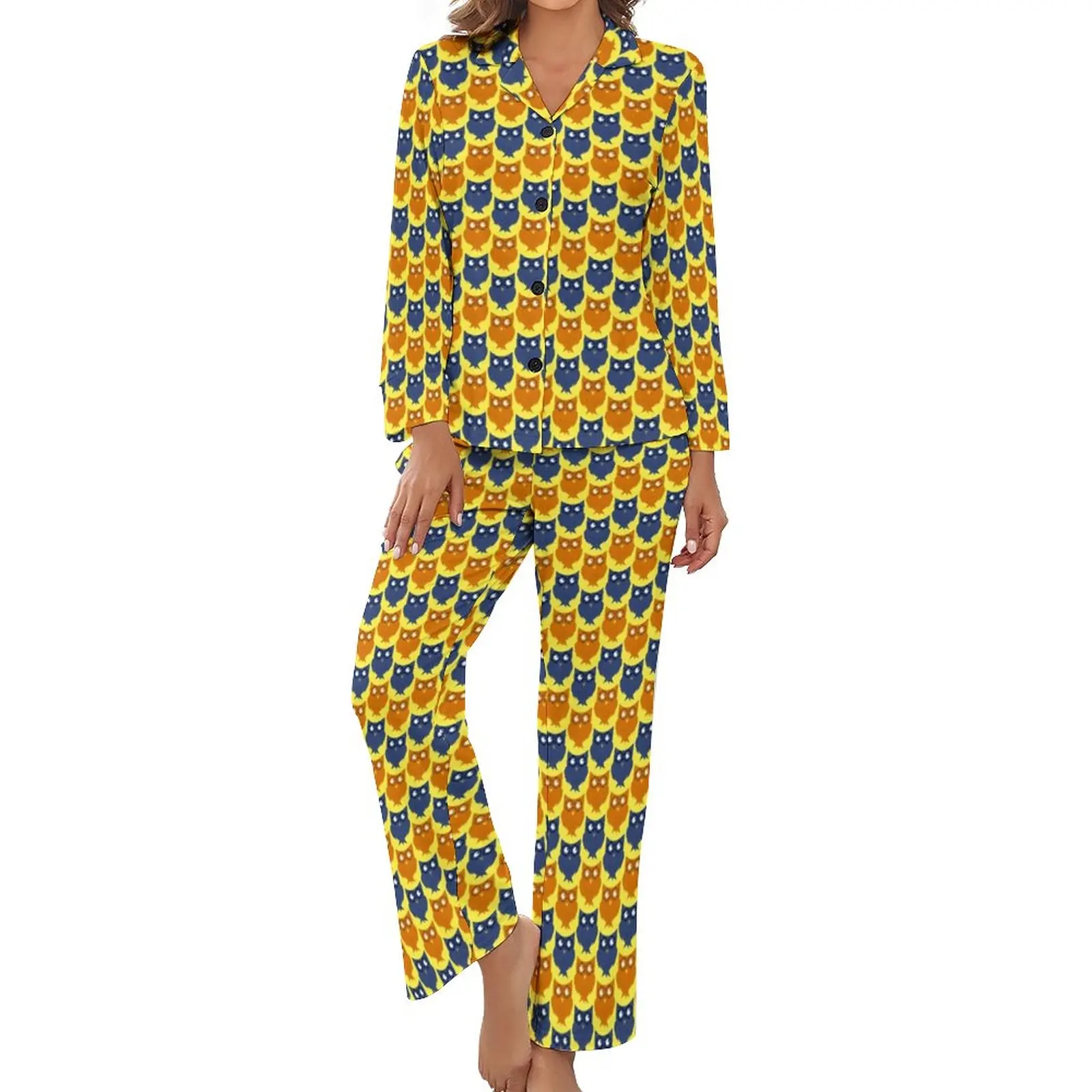 

Owl Design Pajamas Lil Hatchling Print Bedroom V Neck Nightwear Female 2 Piece Custom Long Sleeves Elegant Pajama Sets