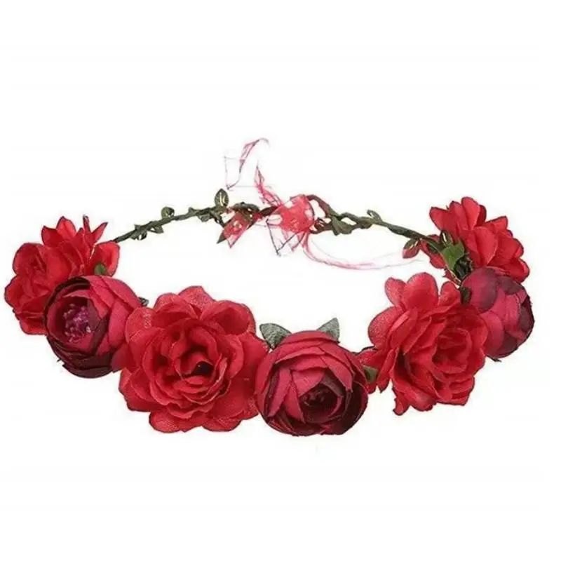

Women Elegant Rose Flower Headband With Adjustable Ribbon Wreath Crown Floral Wedding Hair Garland For Activities Parties
