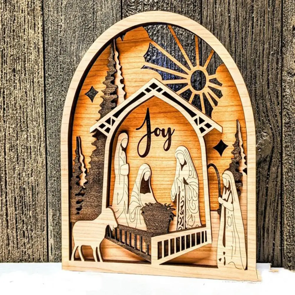 

Nativity Scene Pendant Christmas Nativity Scene Ornament Wooden Hollow Backdrop Decoration for Birth of Jesus for Christmas