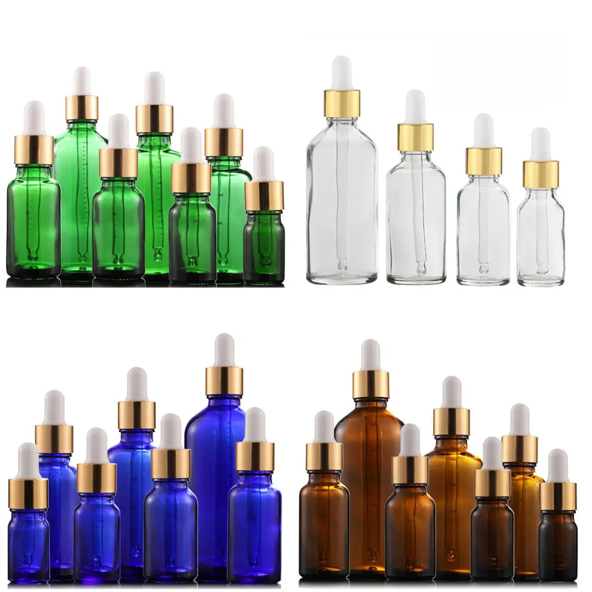 10X5ml to 100ML Amber/Green/Blue/Clear Glass Dropper Bottle Essential Oils Amber Glass Dripper Portable Refillable Travel Bottle