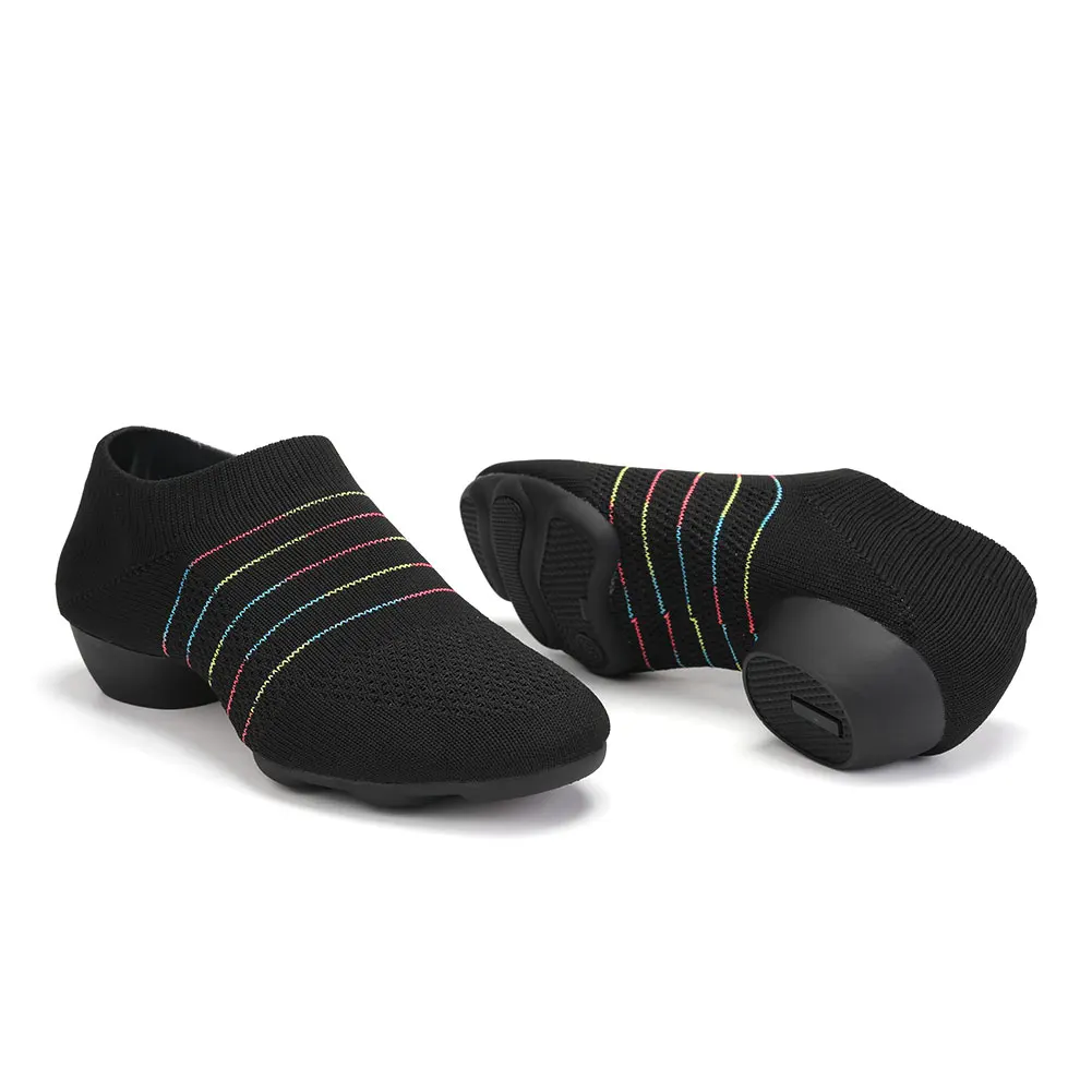 Women's Practice Latin Dance Shoes Knitted Materials Ballroom Tango Dancing Shoes Rubber Sole Outdoor Casual Fitness Ballet Shoe