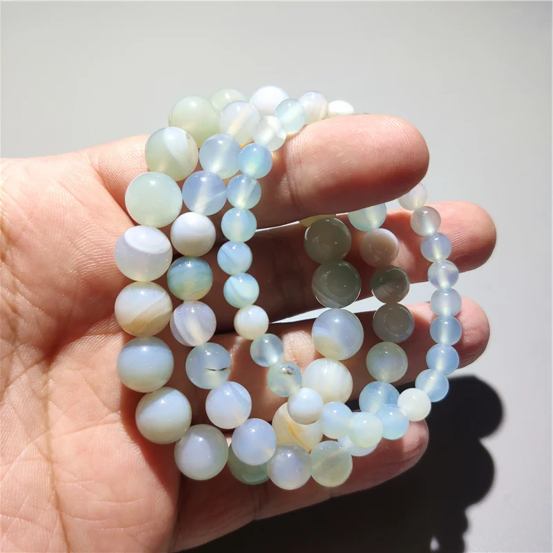 

Natural Sky Blue Pattern Agate Bracelet Blue Chalcedony Bracelet For Men And Women Student BFF Couple Single Circle Crystal