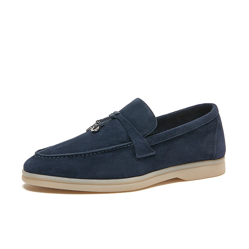 Casual Comfortable Cashmere Round Head Flat Women's LP Shoes 2023 New High Quality Leather Soft Sole Elegant Loafers