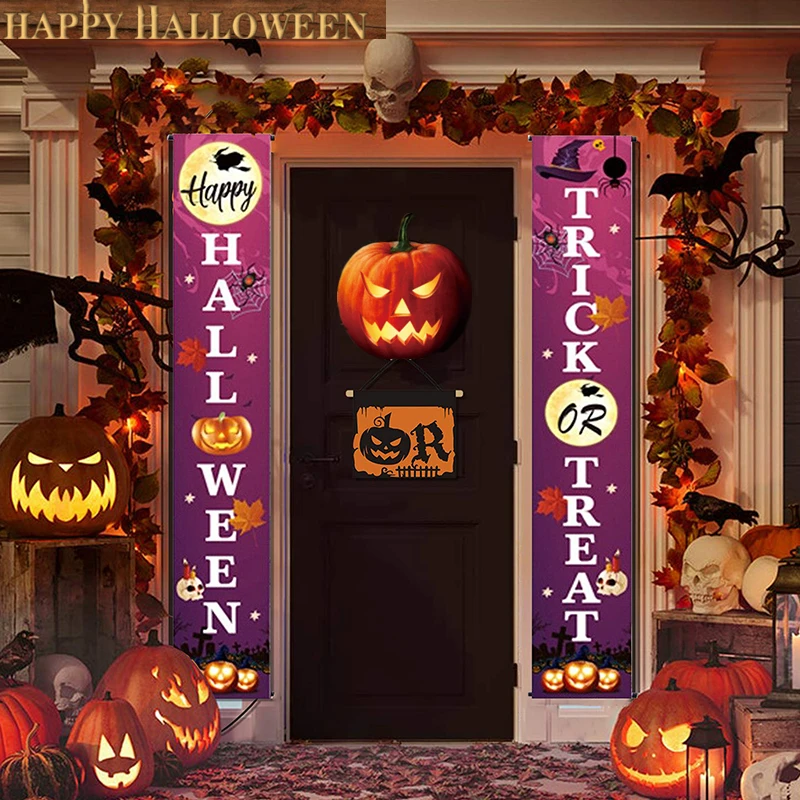 

1 пара баннеров на Хэллоуин из полиэстера, подвесные флаги для двери или подарка, украшения на Хэллоуин, праздничные баннеры