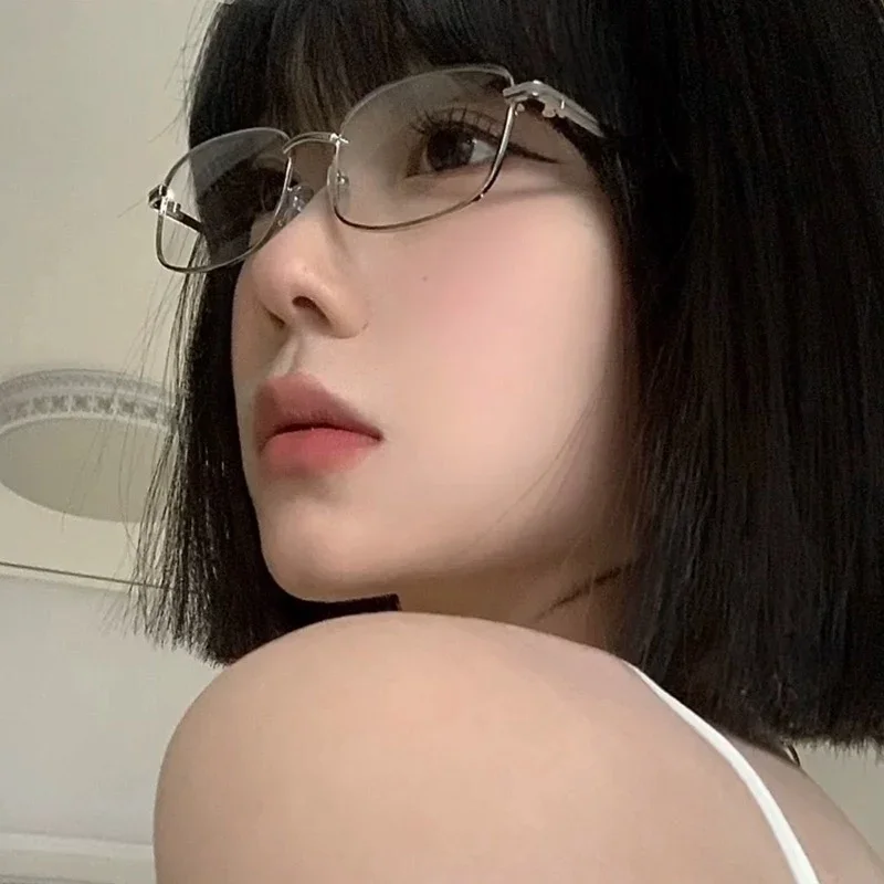 Y2K винтажные очки в металлической оправе полурамка без линз шикарные для девочек