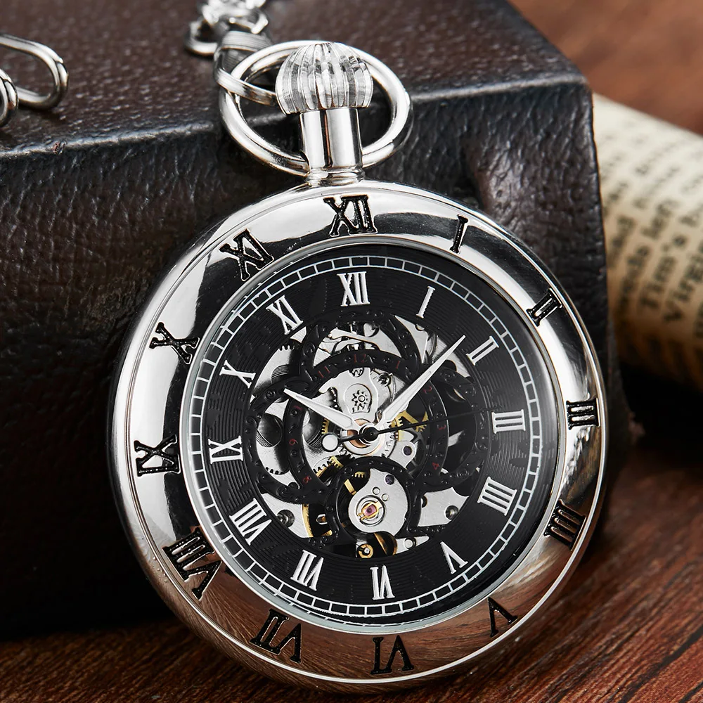 Luxury Mechanical Pocket Watch Mens Hollow Steampunk Clock Male Pattern Fob Chain Women's Fashion Necklace Pendant reloj hombre