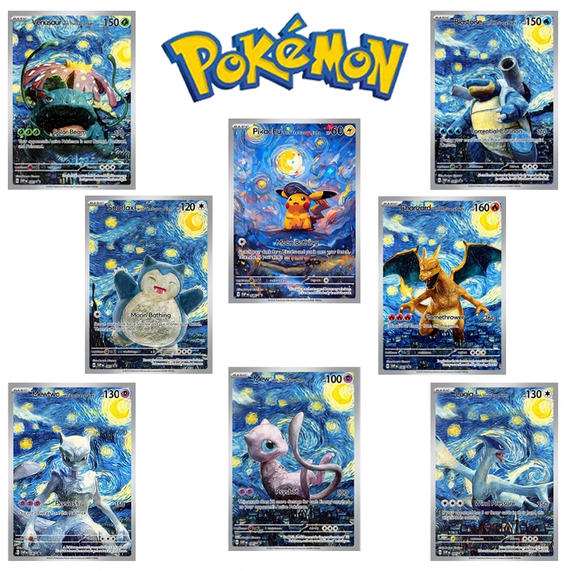 

Pokémon Van Gogh Museum Collection Card Classic Pikachu Charizard Eevee Starry Sky DIY Pokemon Game Homemade Card Kids Toy Gift