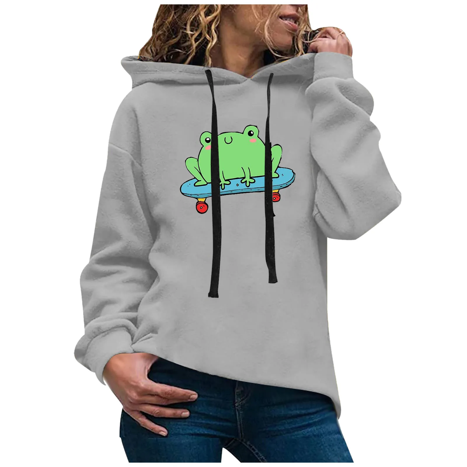 

Women’s Long-sleeved Sweater Printed Hooded Casual Women's Hoodies & Sweatshirts Cropped Zip up Hoodie Light Stand