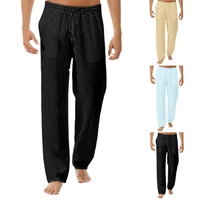 slacks solid color wear resistant comfortable men drawstring loose trousers slacks yoga pants for cycling