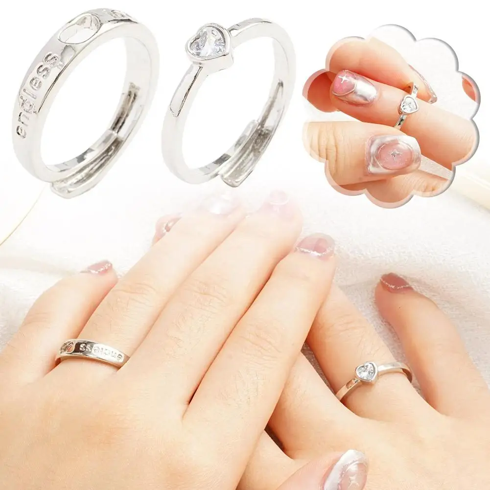 

Fashion Zircon Heart Matching Couple Rings Set Forever Endless Love Wedding For Women Men Jewelry Gift