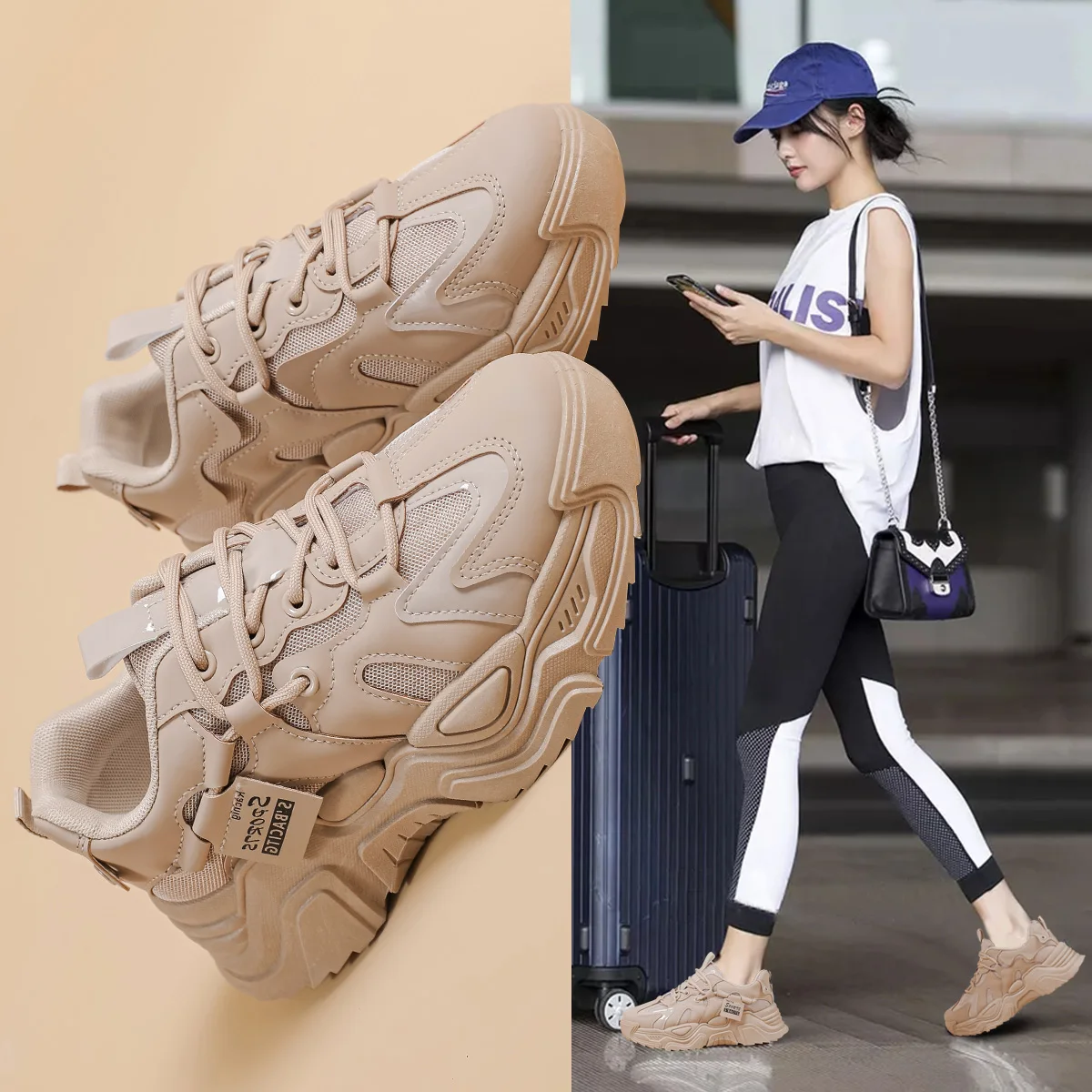

Korean Women Casual White Board Sneakers Summer Mesh Sport Run Tennis Shoes for Students Platform Daddy Shoes