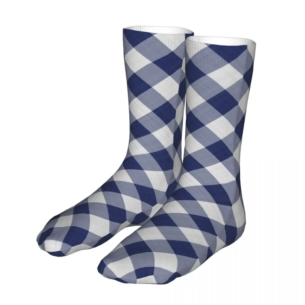 

Happy Navy Blue White Gingham Checks Woman Socks 2022 Female Sports Socks