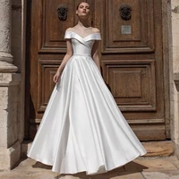 satin sweetheart hy176 wedding dress for women backless floor length side slit elegant simple bridal gowns vestidos de novia