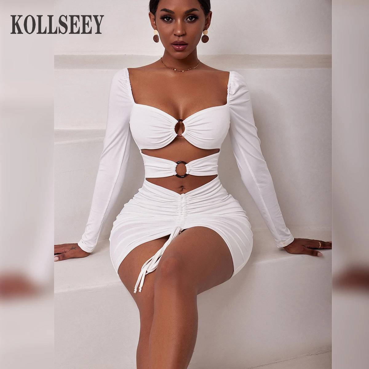 KOLLSEEY Brand  2022 Summer Women New Skirt Explosion Style Temperament Professional V Neck Dress enlarge
