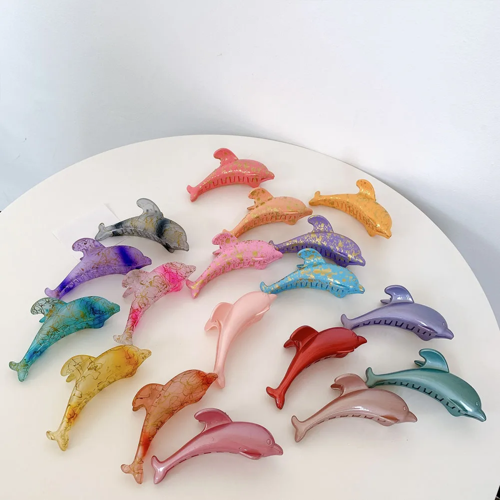 

New Design Dolphin Shape Exquisite Hair Clip Claw Girls Cute Sweet Solid Color Large Shark Hair Clip For Woman Girls Creative