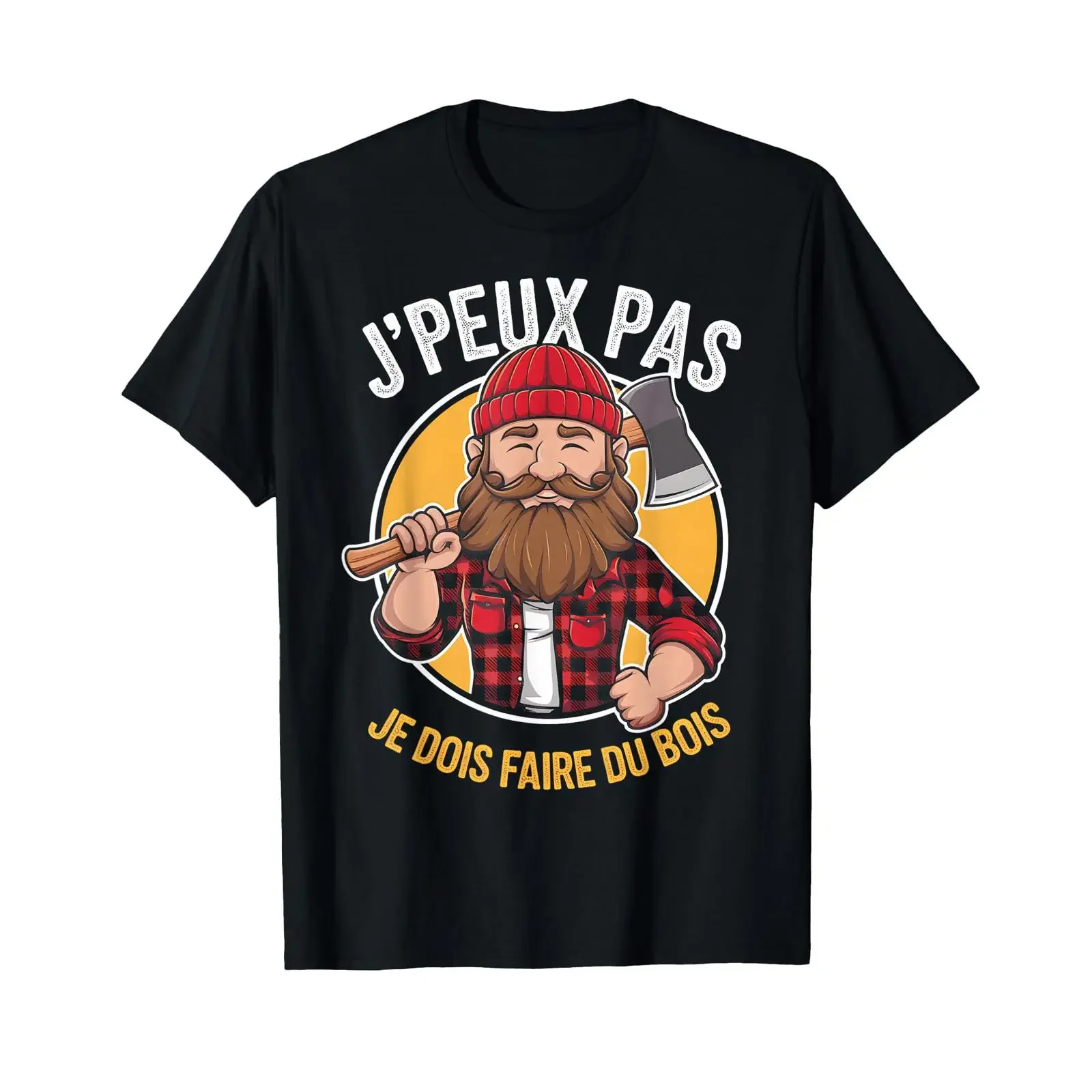 Фото Футболка J'peux Pas Je Dois Faire Du Bois Lumberjack Humour Papa Noel, черная, размер S, винтажная, с эффектом потертости, слегка эластичная, дизайнерская одежда №1
