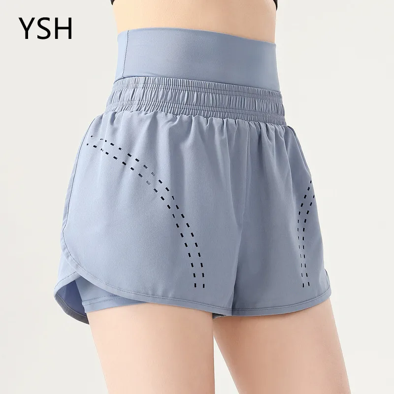 

Yushuhua High Waist Yoga Shorts Gym Sports Shorts Women Summer 2 in 1 Quick-Dry Fitness Shorts Anti-Walk-Out Running Clothes 4XL