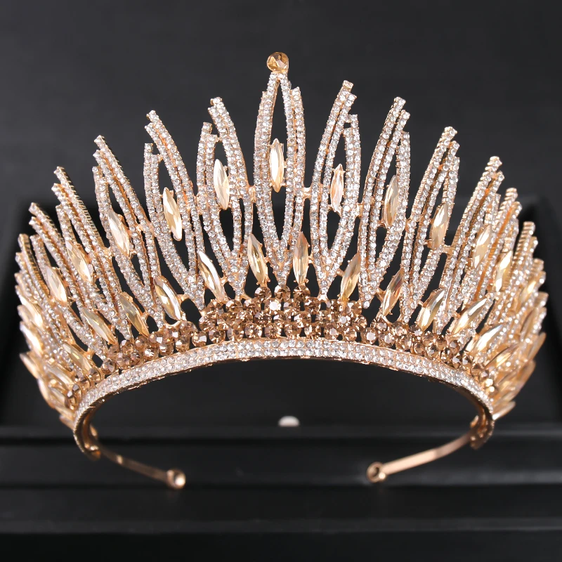 

Luxury Crystal Gold Color Big Crown Tiara Queen Women Beauty pageant Prom Crowns Tiaras Wedding Bridal Hair Jewelry Accessories