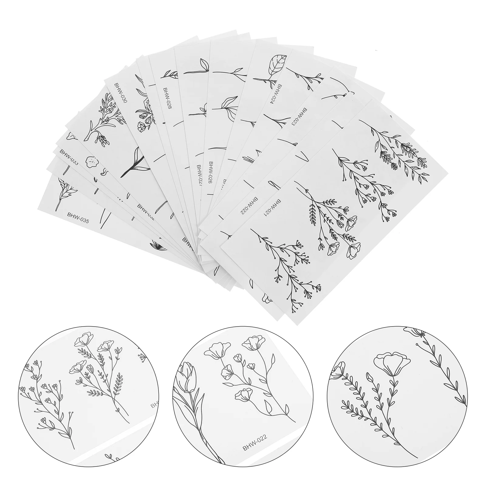 

15 Sheets Flower Stickers Floral Women Black Out Tiny Branch Arm Tattoo Artificial Small