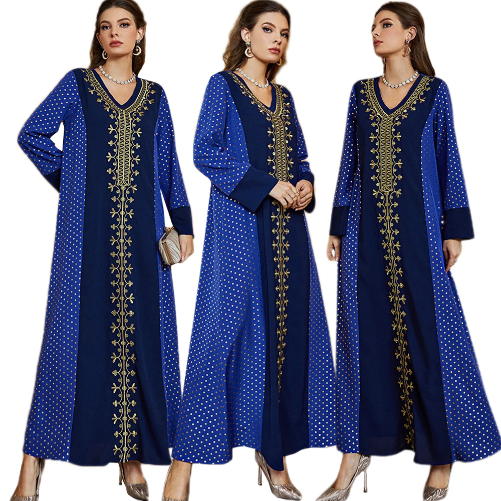 

Ramadan Muslim Women Vintage Long Dress Embroidery Jilbab Islamic Arabic Abaya Party Gown Middle East Polka Dot Kaftan Dubai New